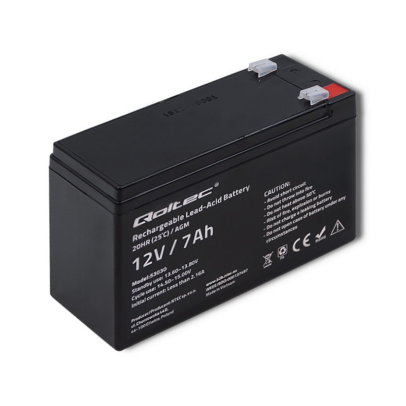 Qoltec Akumulator AGM | 12V | 7Ah | max 105A (0NC)