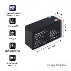 Qoltec Akumulator AGM | 12V | 7Ah | max 105A (0NC)