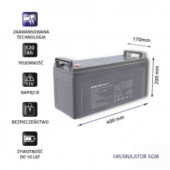 Qoltec Akumulator AGM  | 12V | 120Ah | max 1440A (0NC)