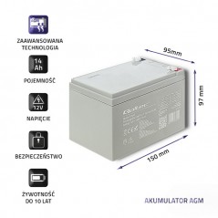 Qoltec Akumulator AGM | 12V | 14Ah |max. 210A (0NC)